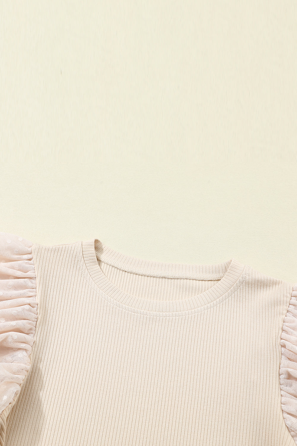 Black Dotty Mesh Ruffle Sleeve Ribbed Knit Top