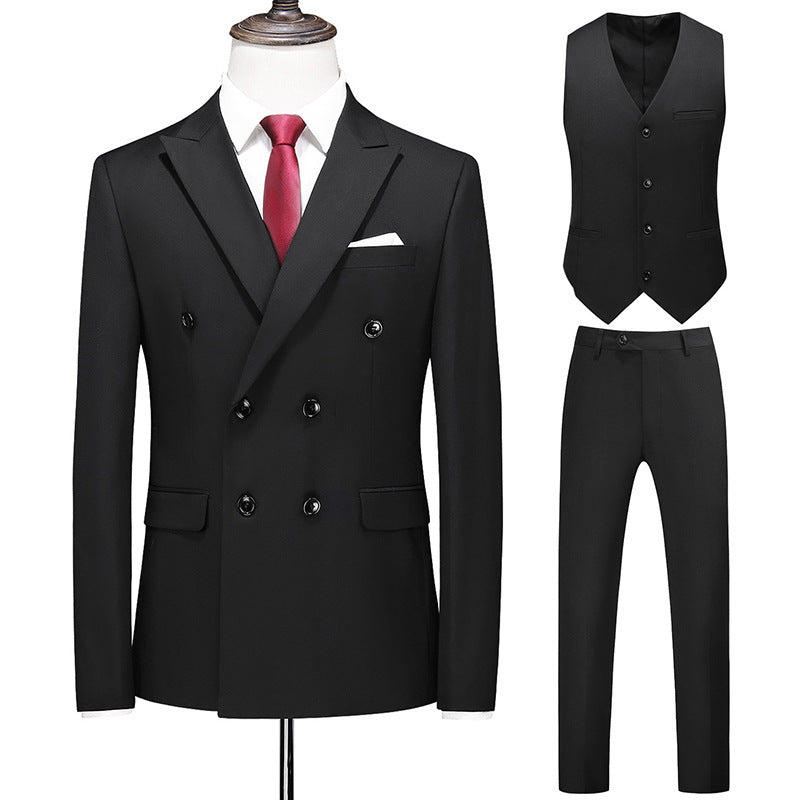 Men's Oversized Double Breasted Solid Color Suit Three Piece Set