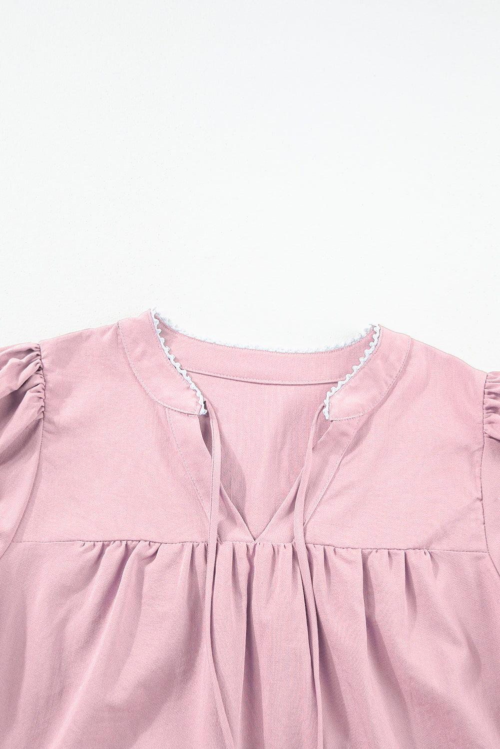 Beau Floral Embroidered Puff Sleeve Split Neck Blouse