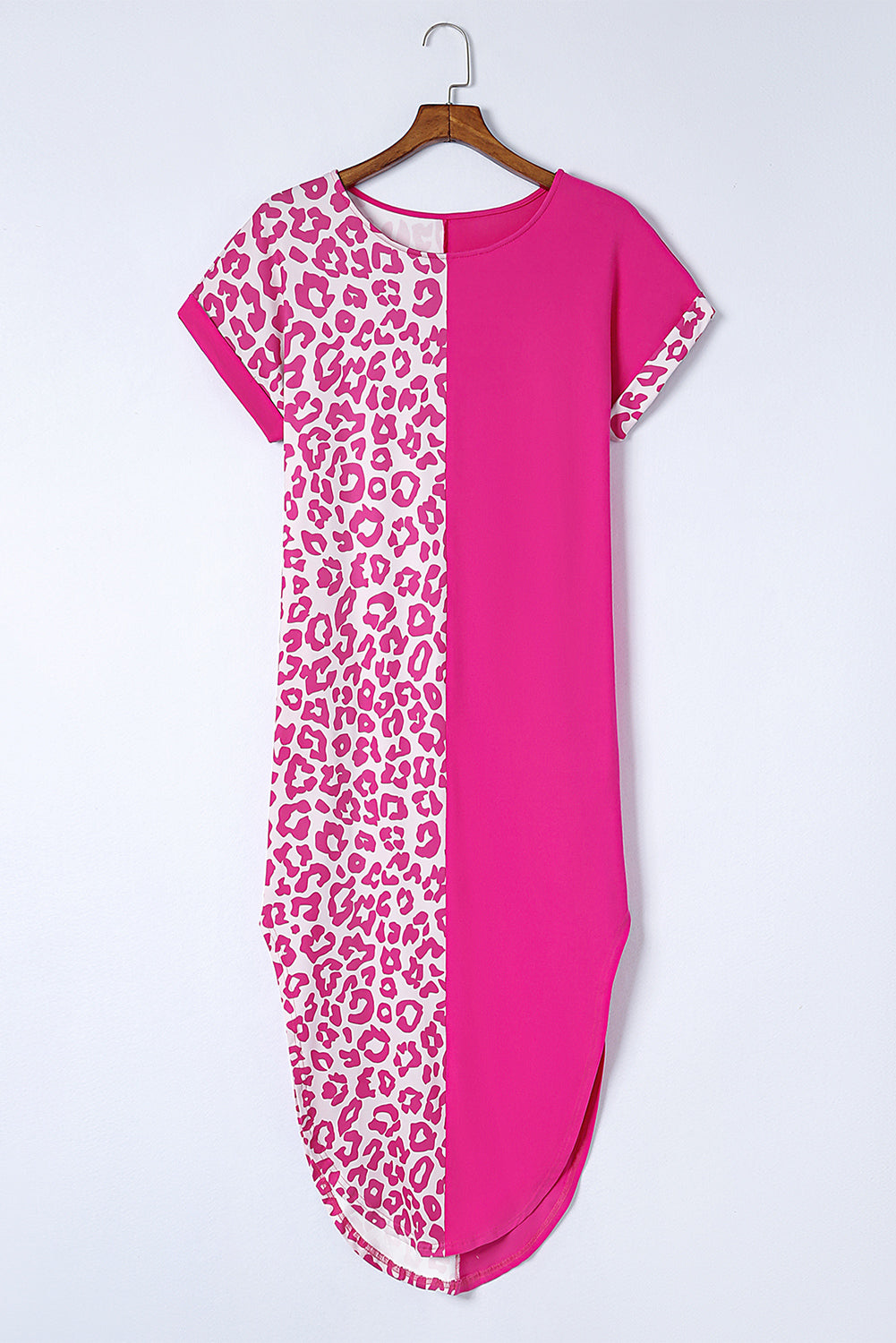 Multicolor Plus Size Leopard Colorblock Long Sleeve T-Shirt Dress