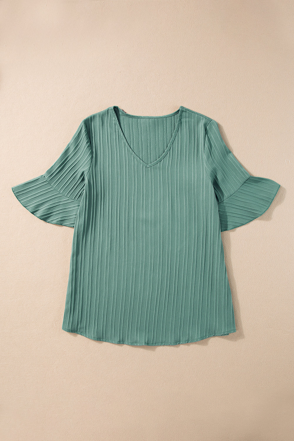 Beau Blue Ruffled Half Sleeve V Neck Textured Top