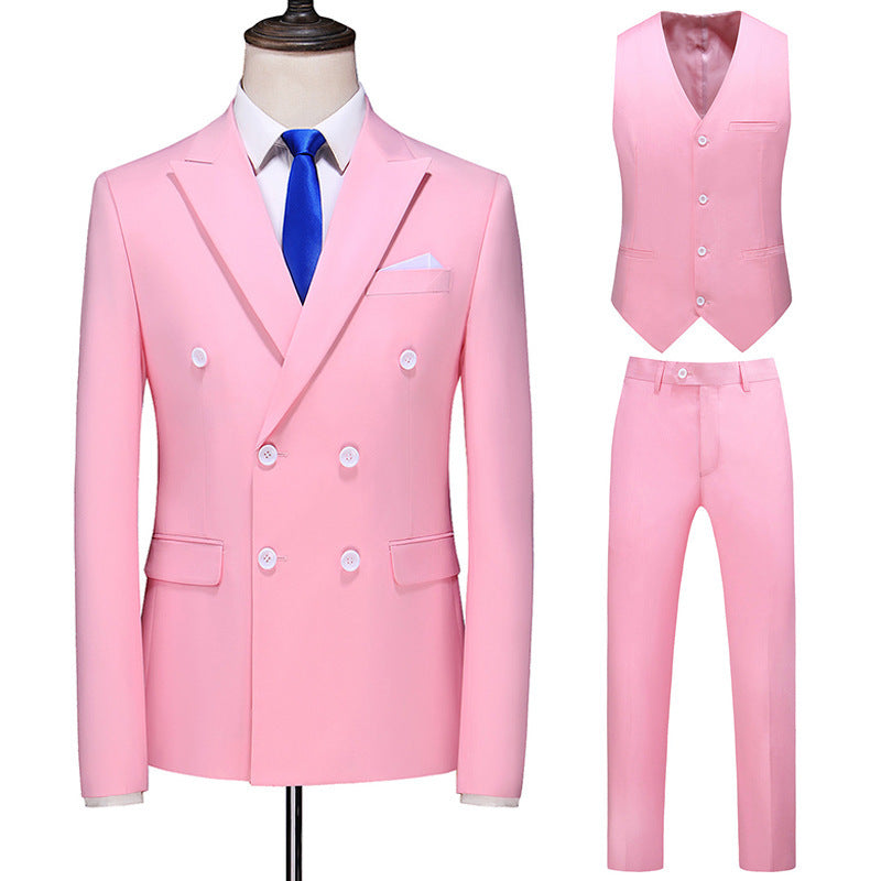 Men's Oversized Double Breasted Solid Color Suit Three Piece Set