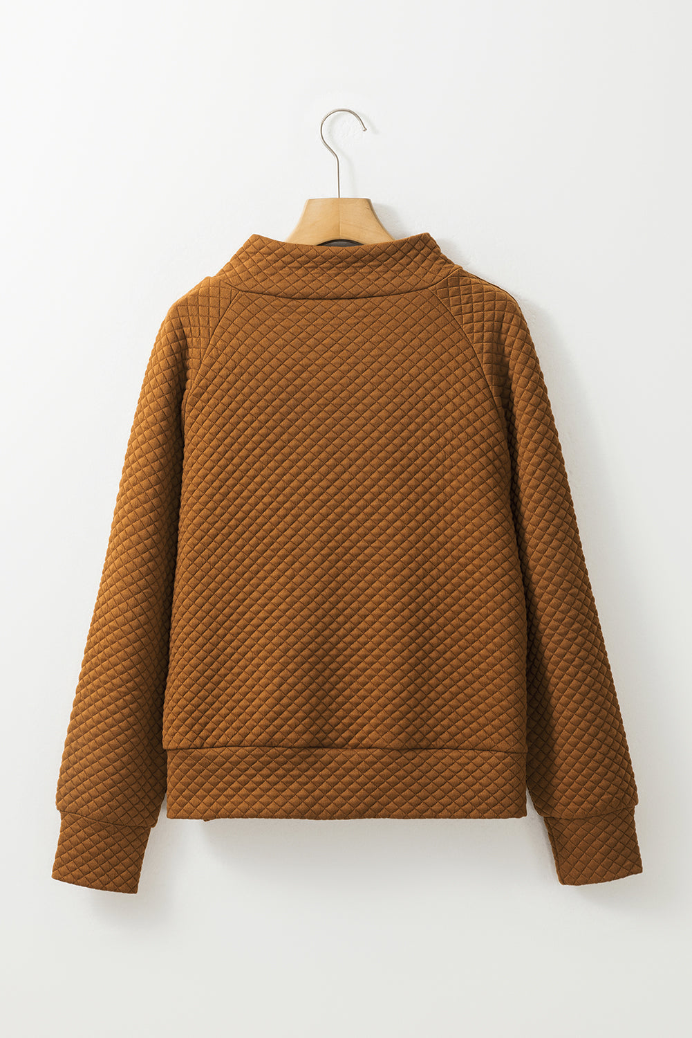 Apricot High Neck Kangaroo Pocket Quilted Sweatshirt