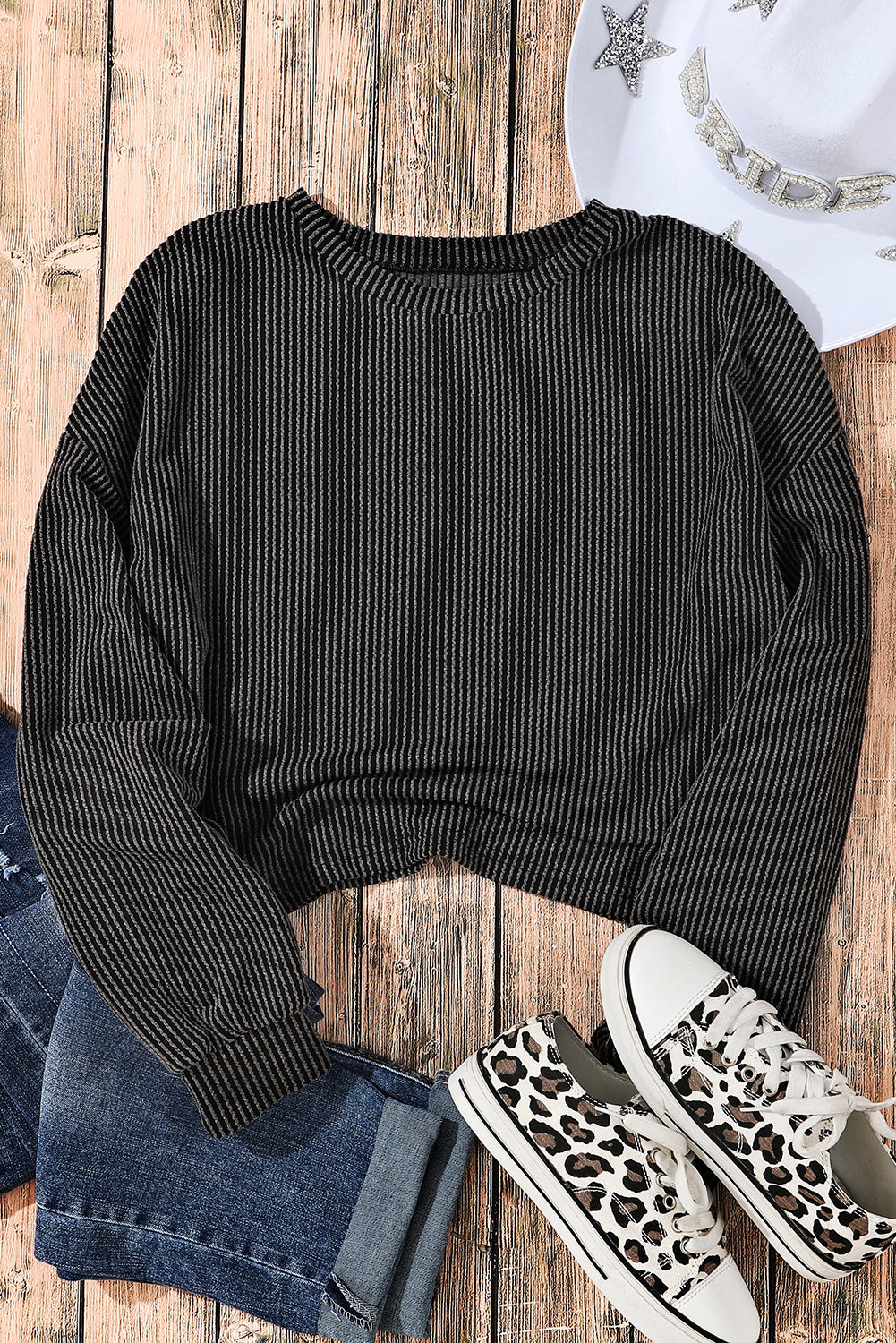 Khaki Game Day Graphic Crop Corded Knit Top