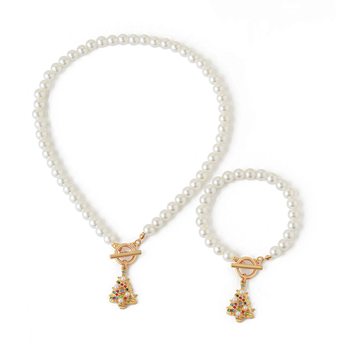 Faux Pearl Necklace and bracelet set Fashion Christmas Tree