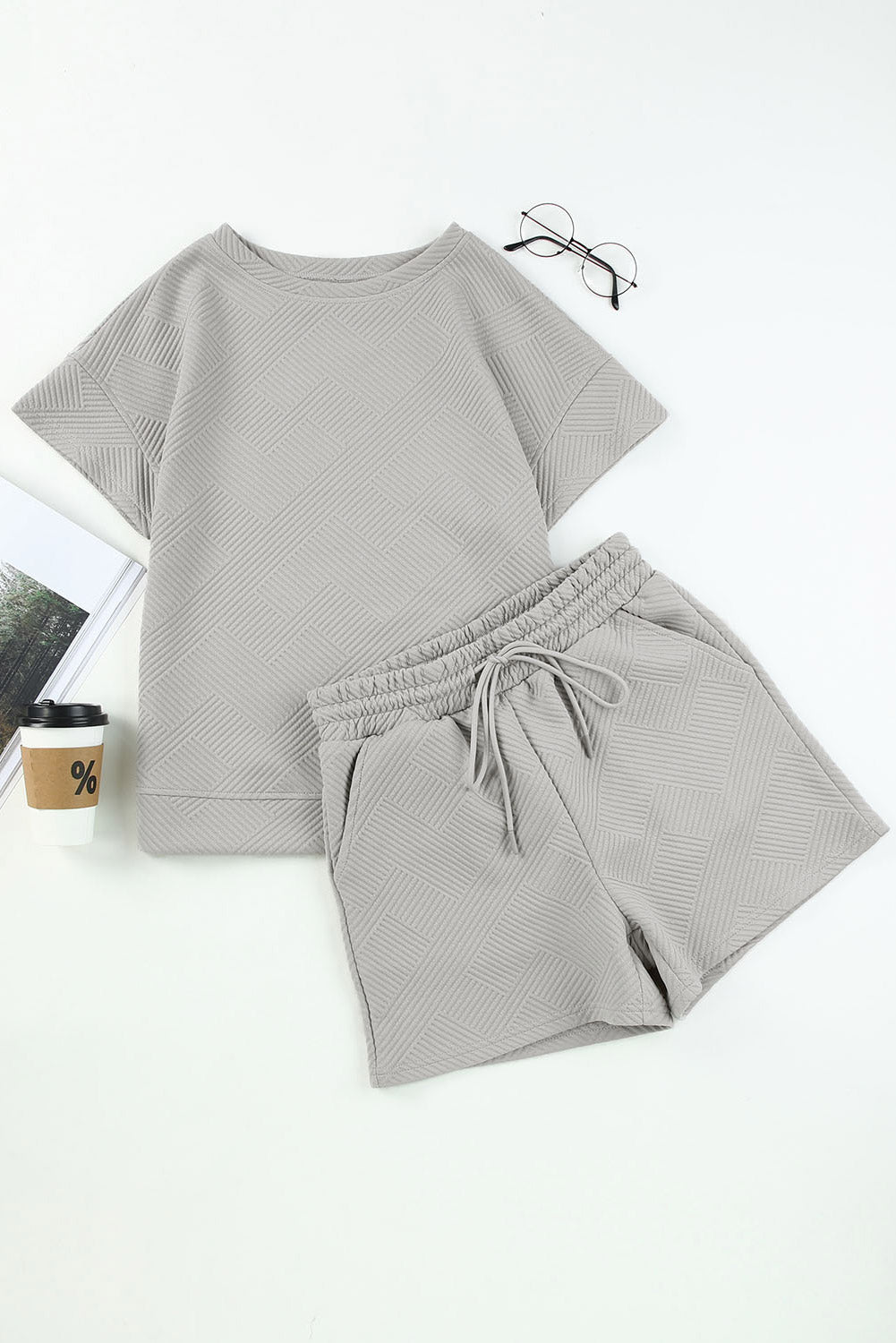 Gray Ultra Loose Textured 2pcs Slouchy Outfit