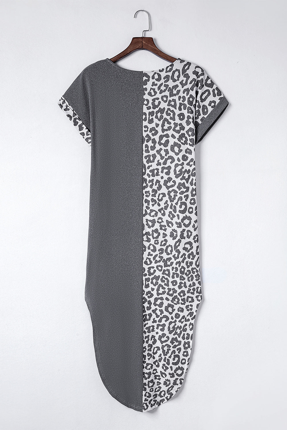 Multicolor Plus Size Leopard Colorblock Long Sleeve T-Shirt Dress