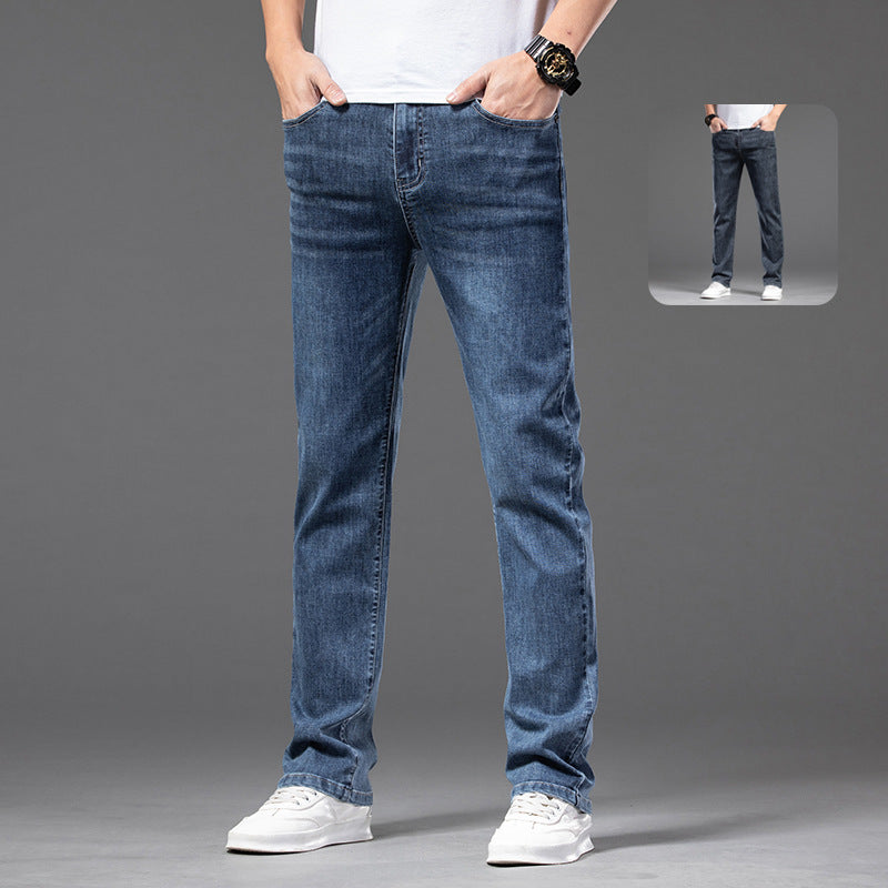 Men's Casual Half Elastic Waist Stretch Denim Pants