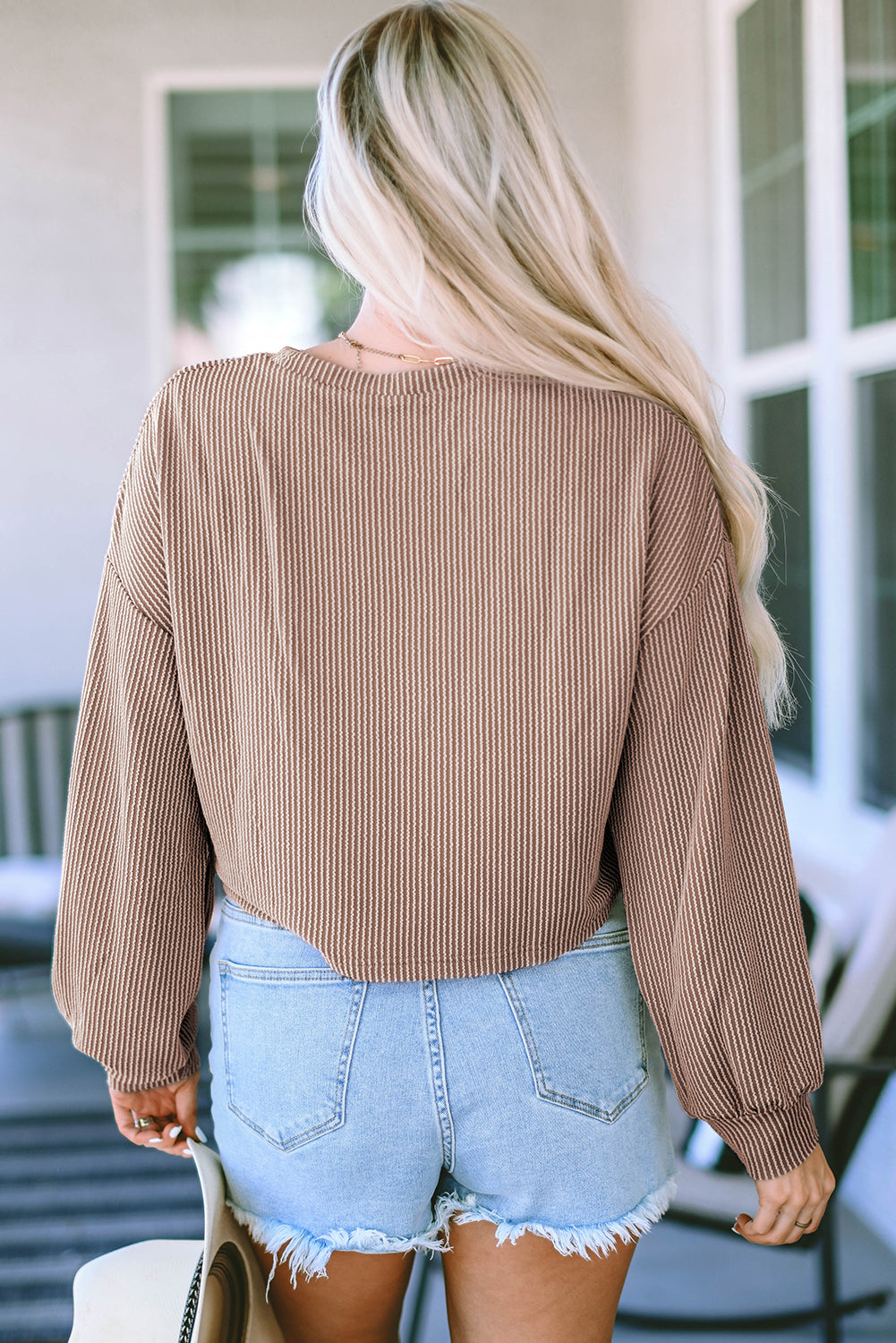 Khaki Game Day Graphic Crop Corded Knit Top