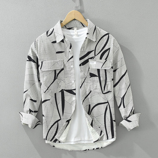 Japanese Trendy Printed Long Sleeve Shirt For Men