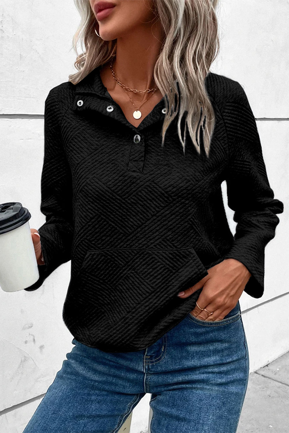 Gray Textured Contrast Splicing Raglan Sleeve Top