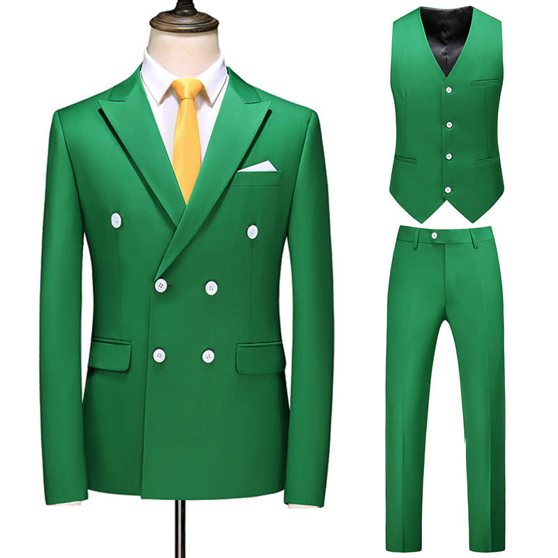 Men's Oversized Double Breasted Solid Color Suit Three Piece Set