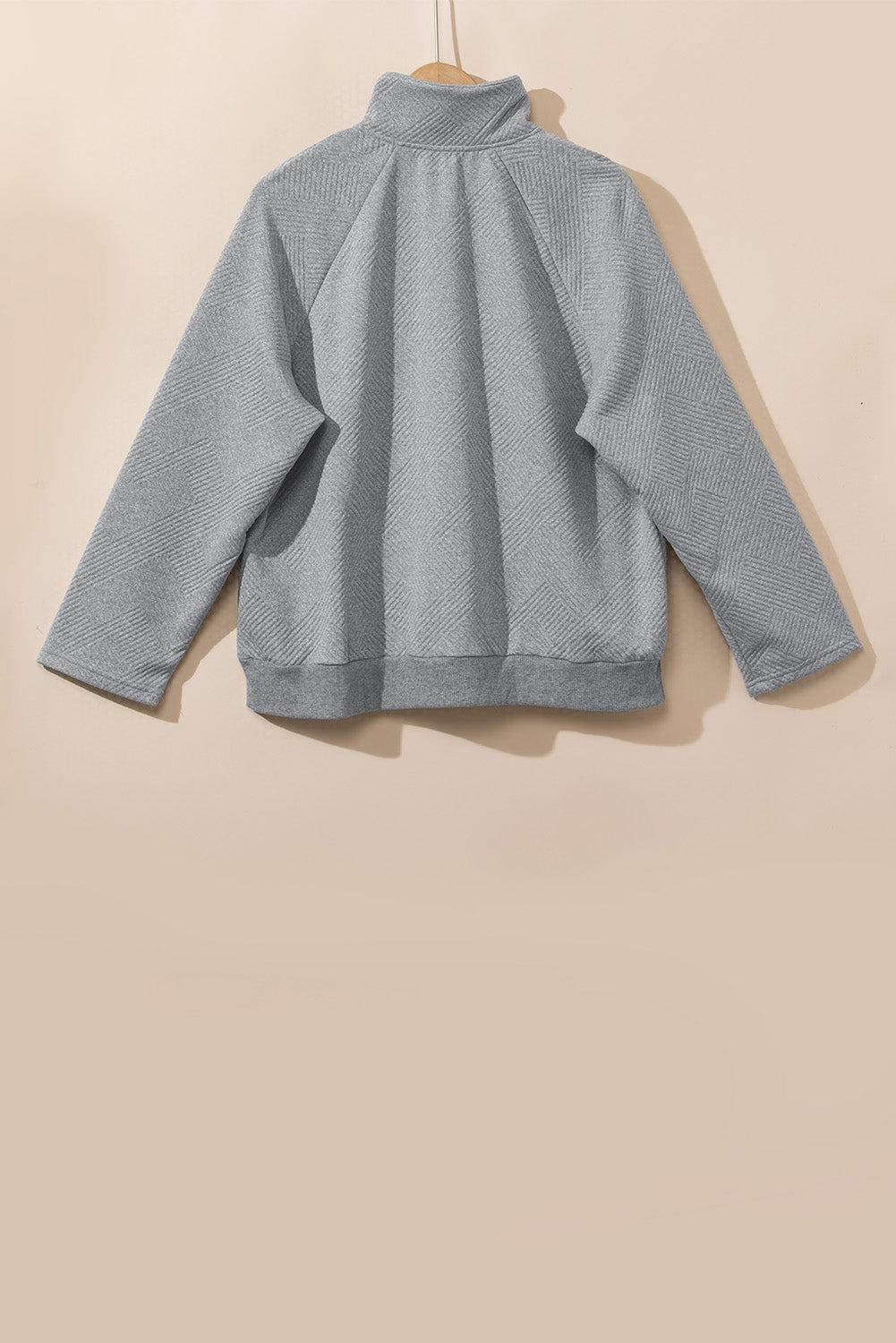 Gray Textured Contrast Splicing Raglan Sleeve Top