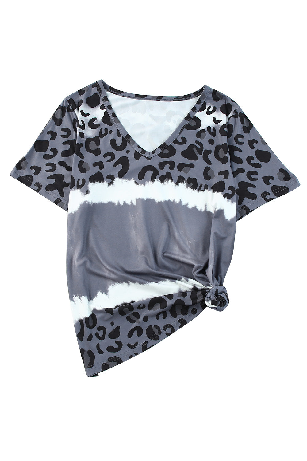 Leopard Color Block V Neck Plus Size T Shirt Dress