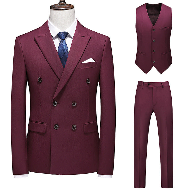 Men's Oversized Double Breasted Solid Color Suit Three Piece Set