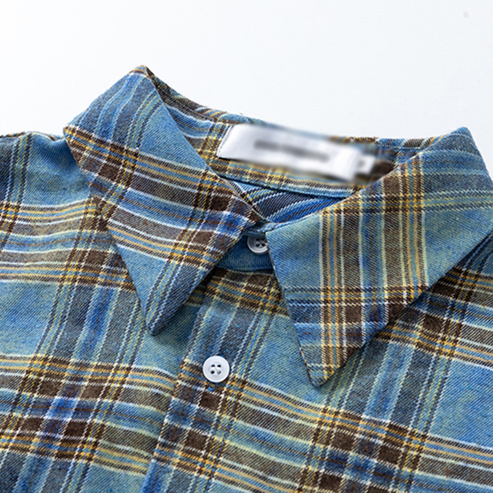 Men's Short Sleeve Distressed Plaid Shirt