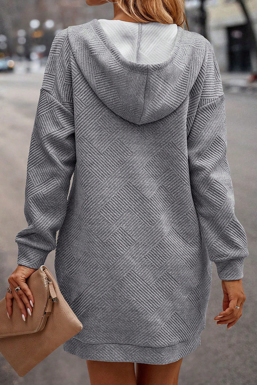 Gray Textured Contrast Splicing Raglan Sleeve Top