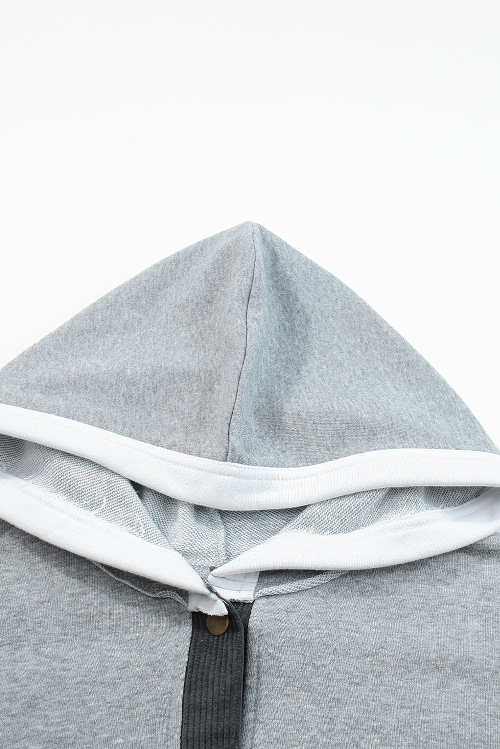 Medium Grey Plus Size Colorblock Patchwork Curved Hem Henley Hoodie