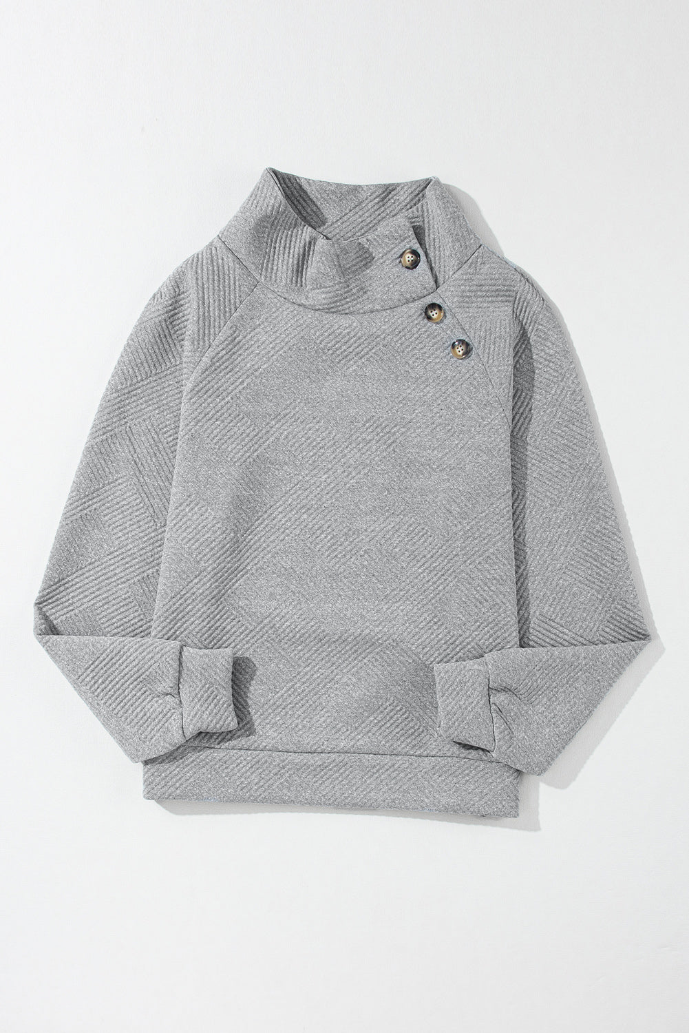 Gray Textured Contrast Splicing Raglan Sleeve Top