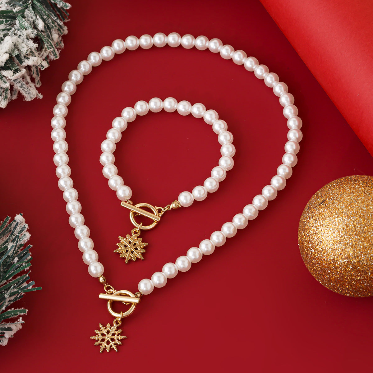 Faux Pearl Necklace and bracelet set Fashion Christmas Tree