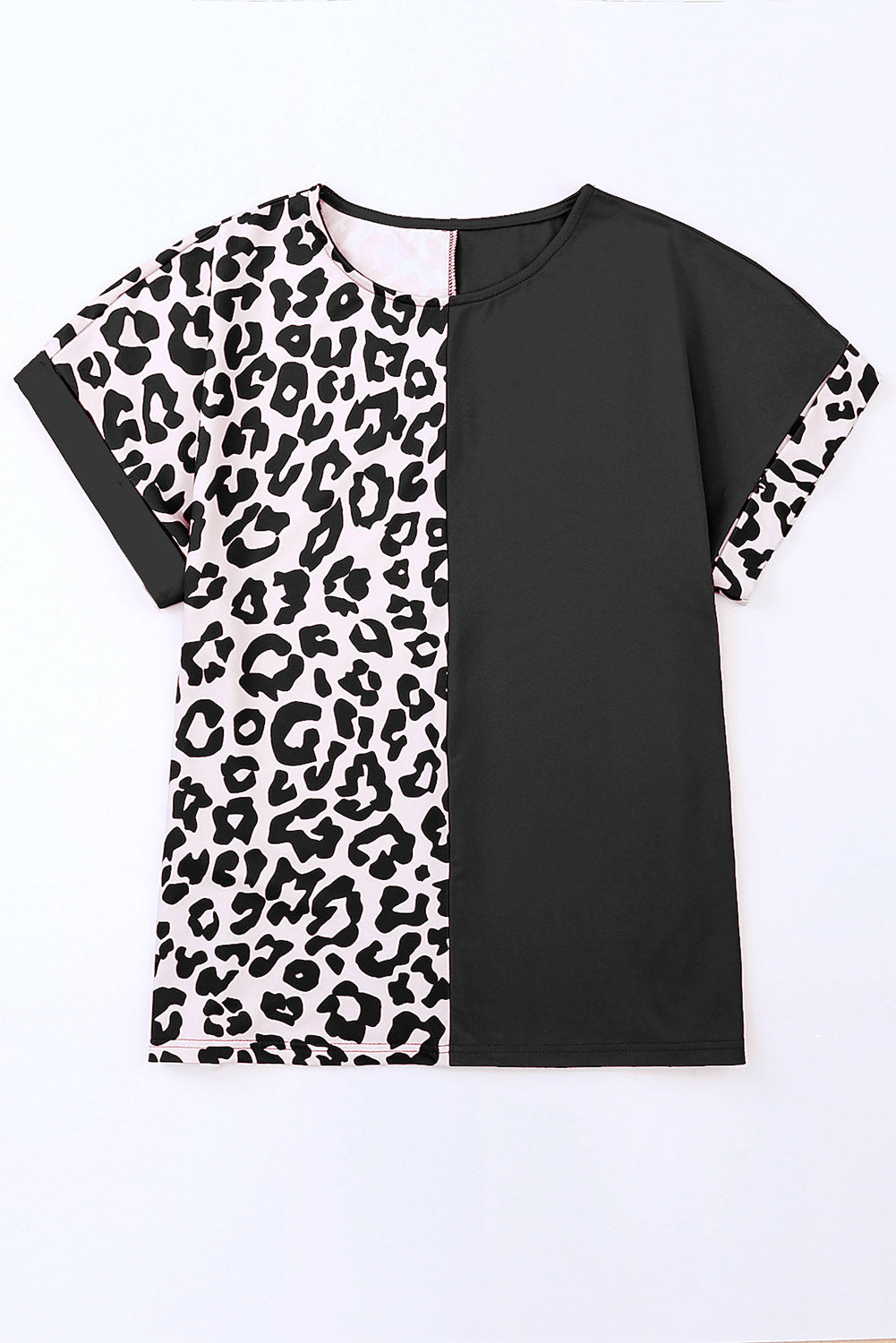 Multicolor Plus Size Leopard Colorblock Long Sleeve T-Shirt Dress