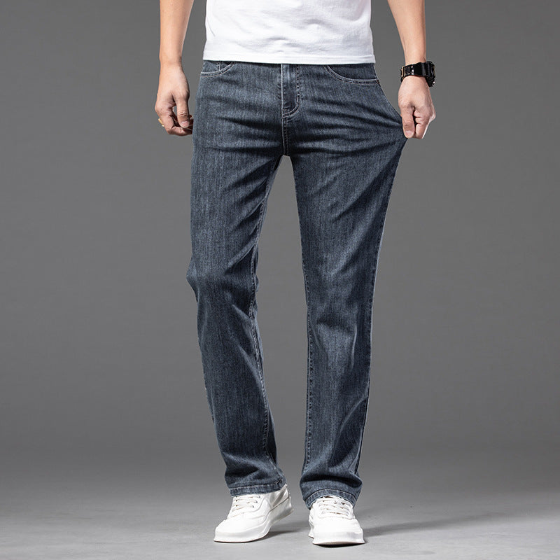 Men's Casual Half Elastic Waist Stretch Denim Pants