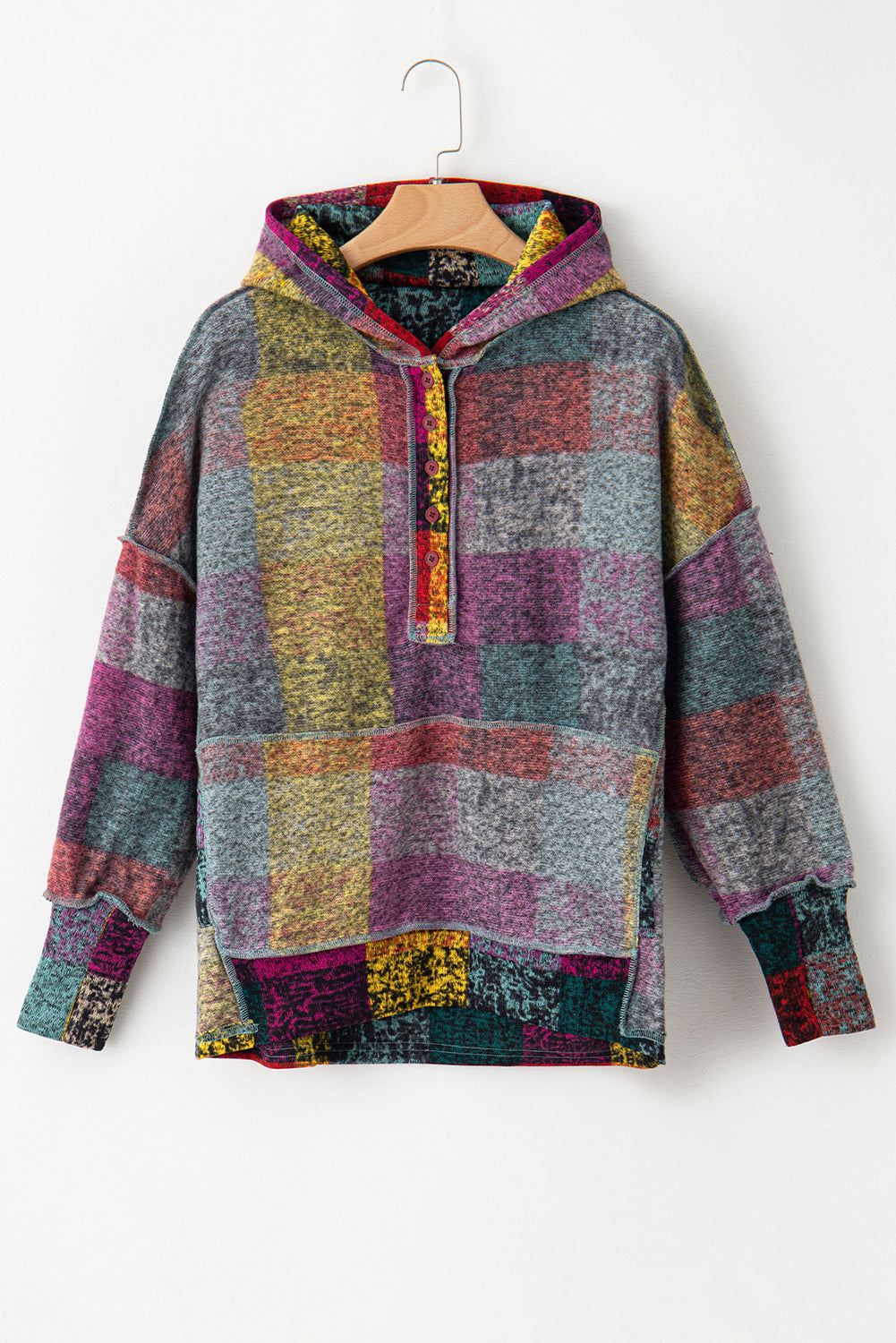 Multicolor Brushed Plaid Pocketed Oversize Shacket