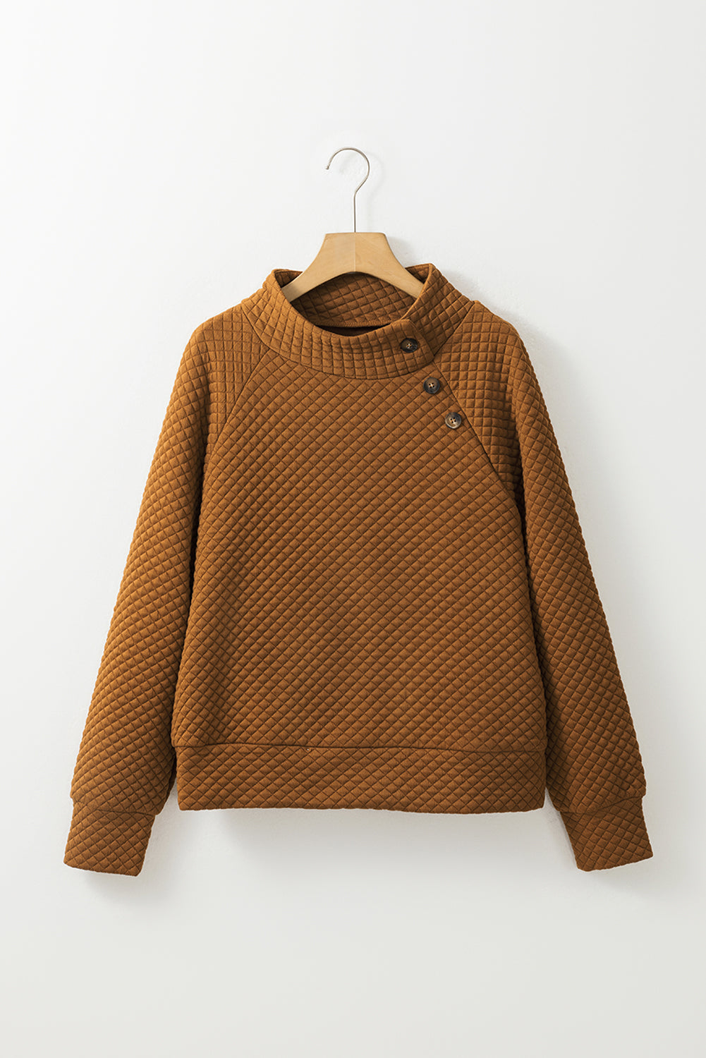 Apricot High Neck Kangaroo Pocket Quilted Sweatshirt