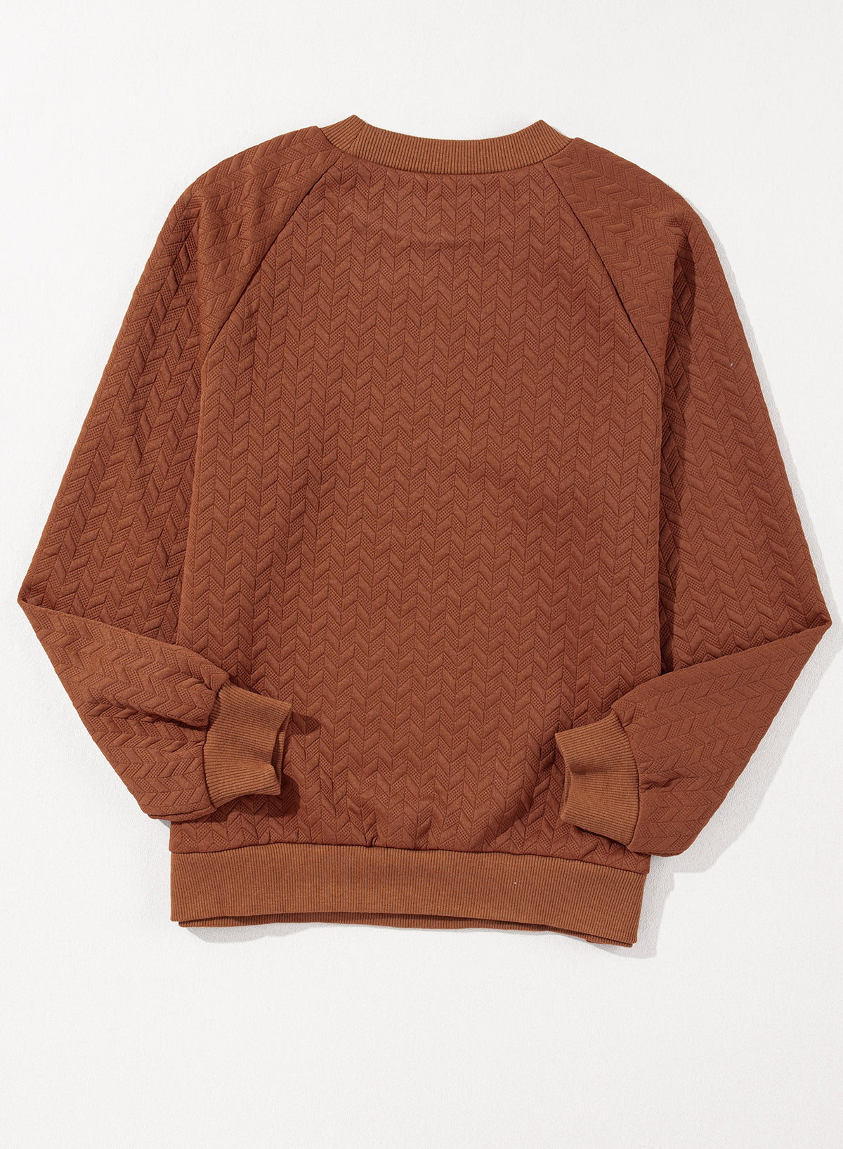 Beige Solid Textured Raglan Sleeve Pullover Sweatshirt