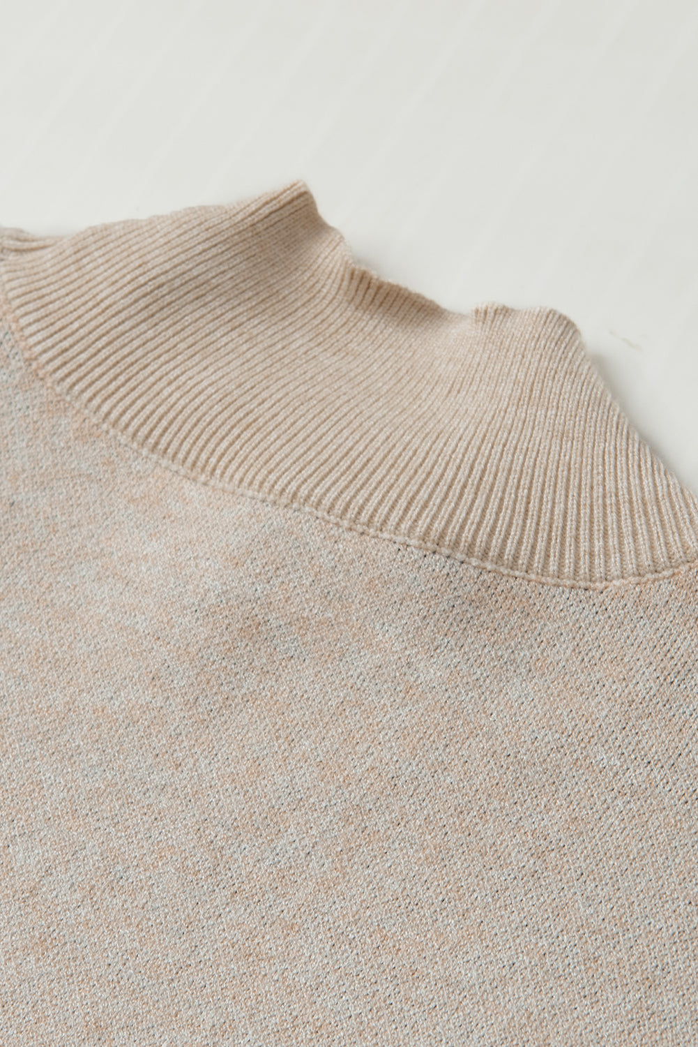 Oatmeal Patch Pocket Ribbed Knit Short Sleeve Sweater