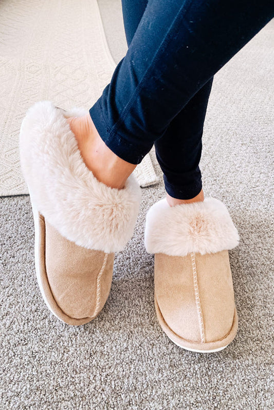 Pink Cut and Sew Faux Suede Plush Lined Slippers