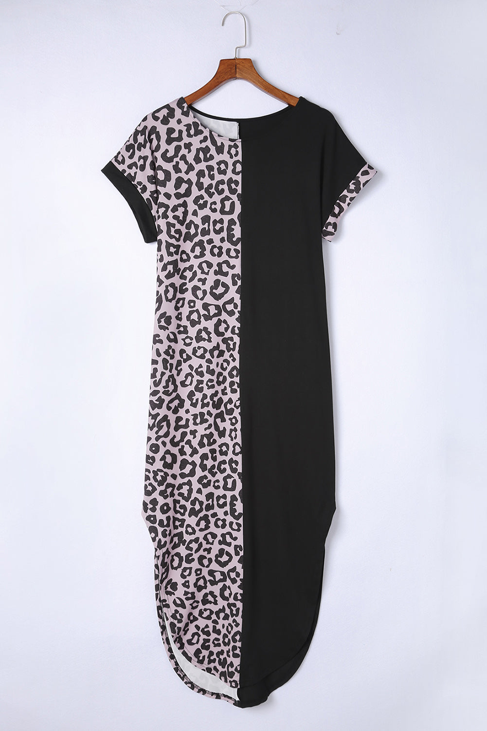 Multicolor Plus Size Leopard Colorblock Long Sleeve T-Shirt Dress