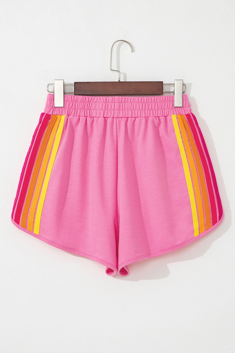 Beau Color Block Stripes Elastic High Waist Active Shorts