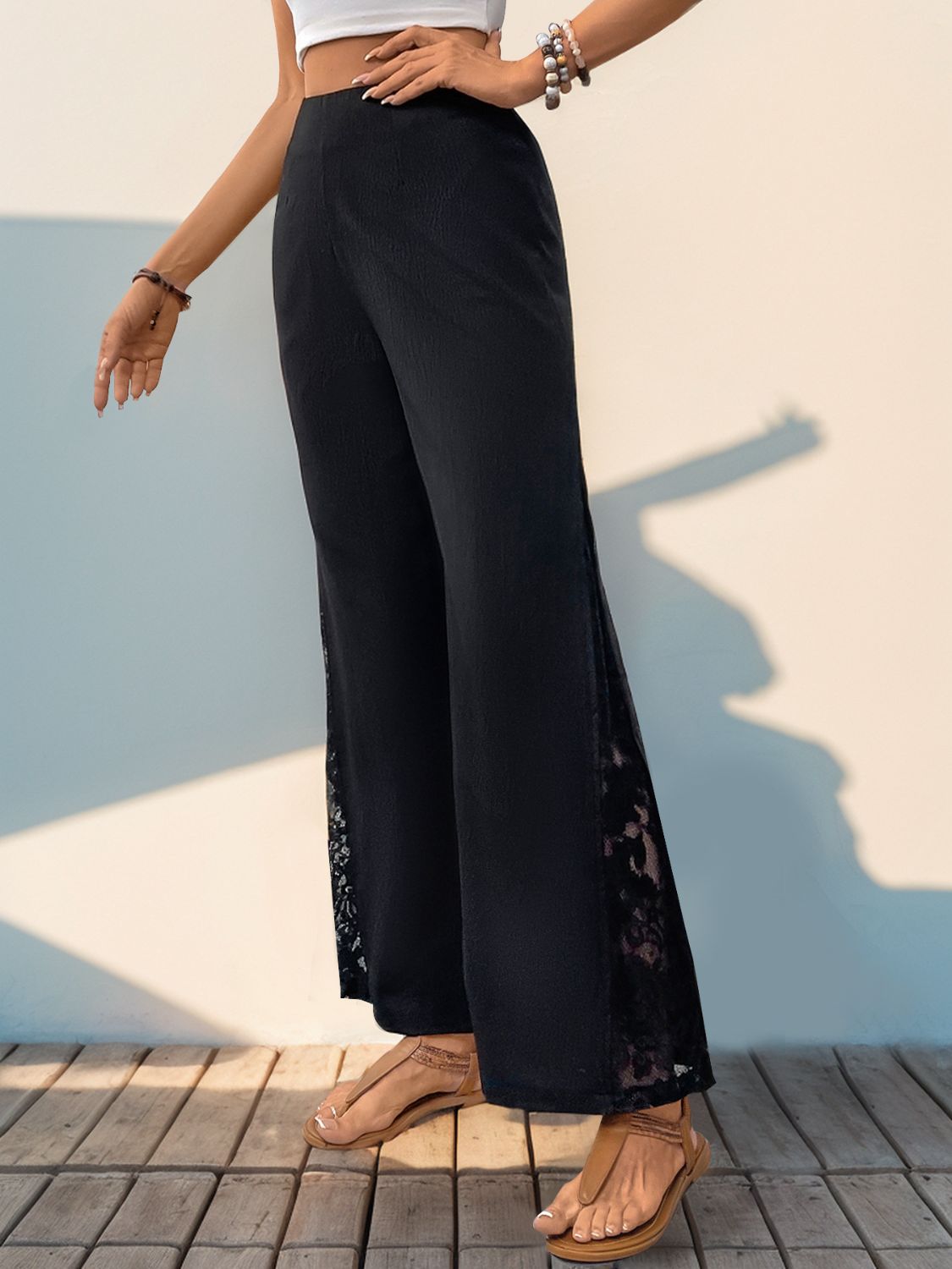 Lace Detail Wide Leg Pants