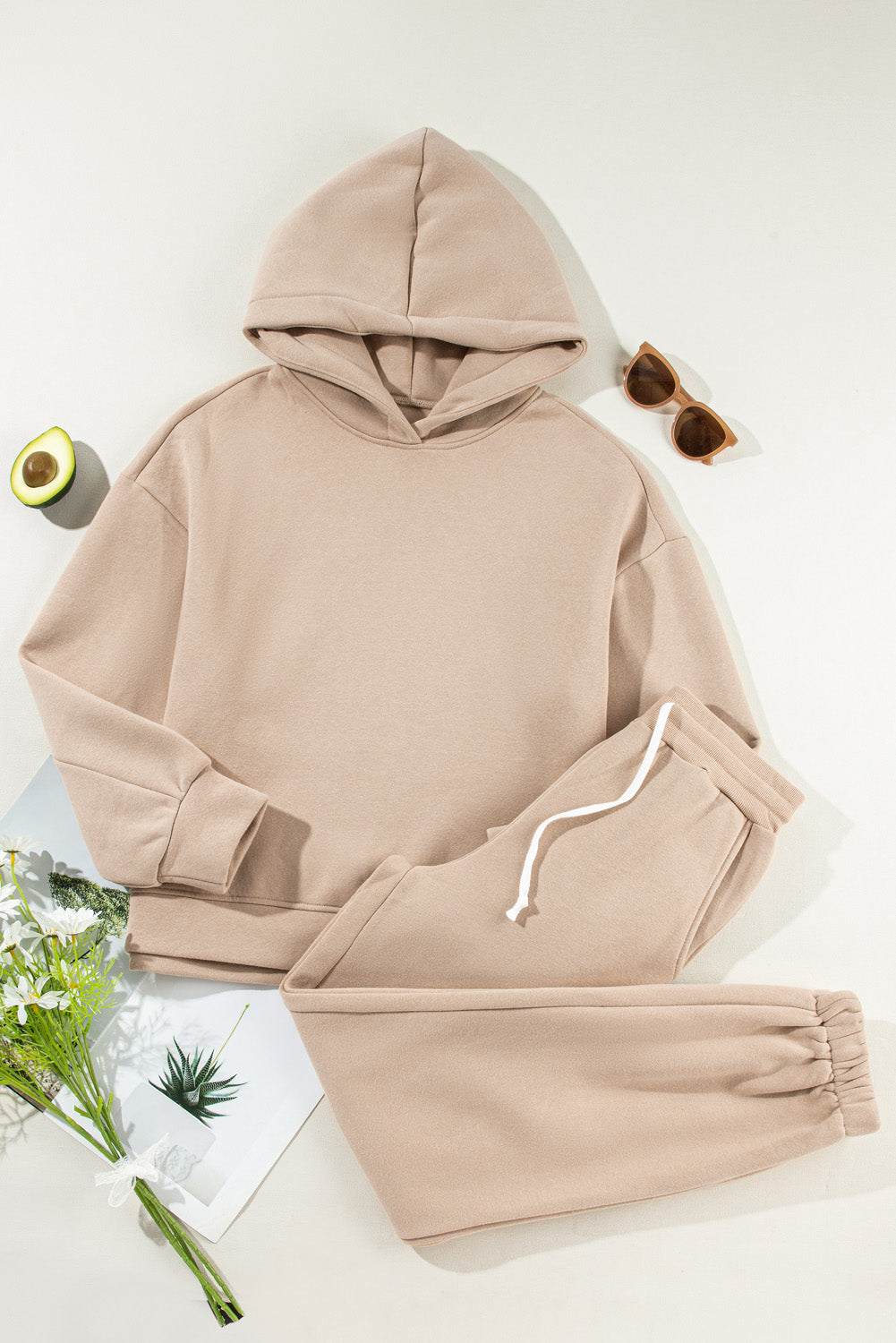 Pale Khaki Chunky Two-piece Hooded Sweatsuit