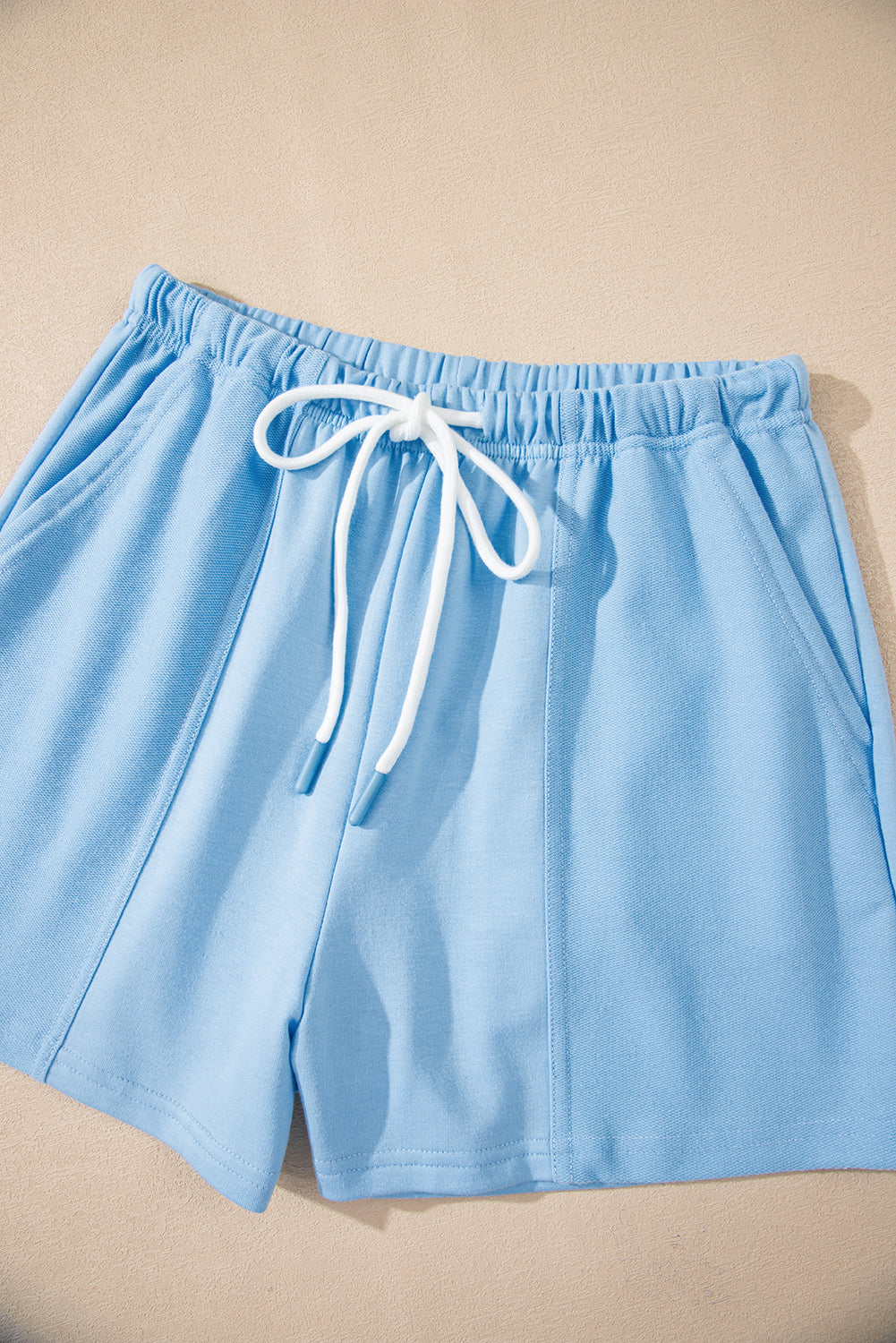 Myosotis V Neck Drop Shoulder Tee and Patchwork Drawstring Elastic Waistband Shorts Set