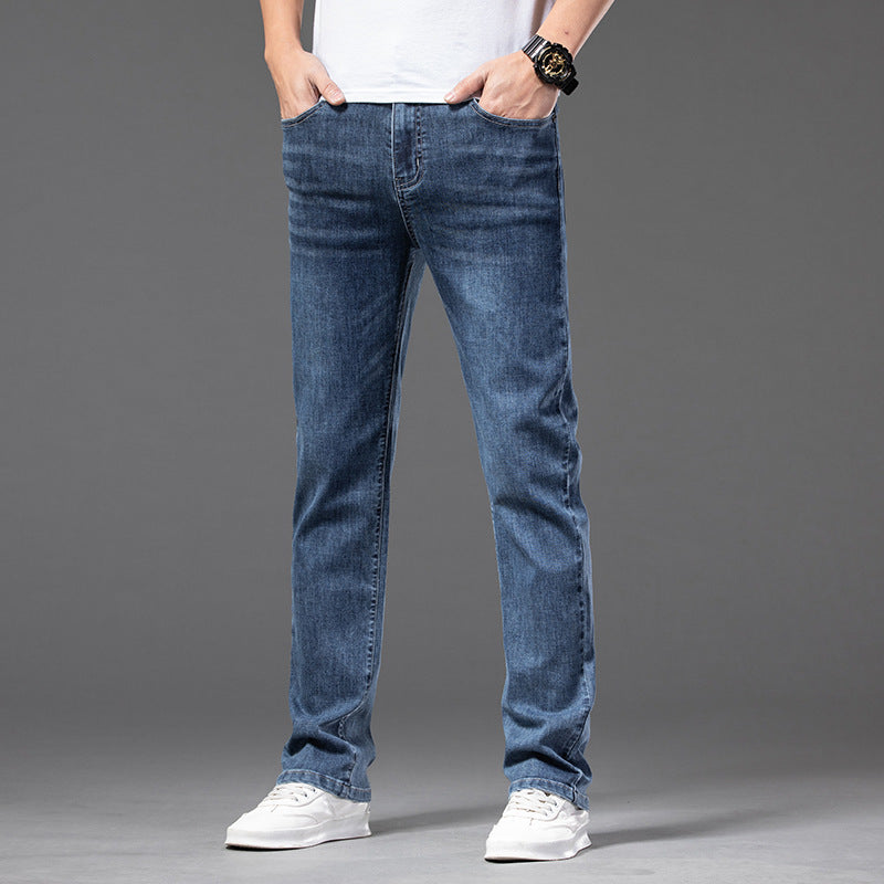 Men's Casual Half Elastic Waist Stretch Denim Pants