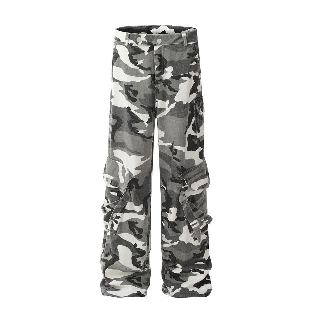 Camouflage Contrast Color Baggy Straight Men's Pants