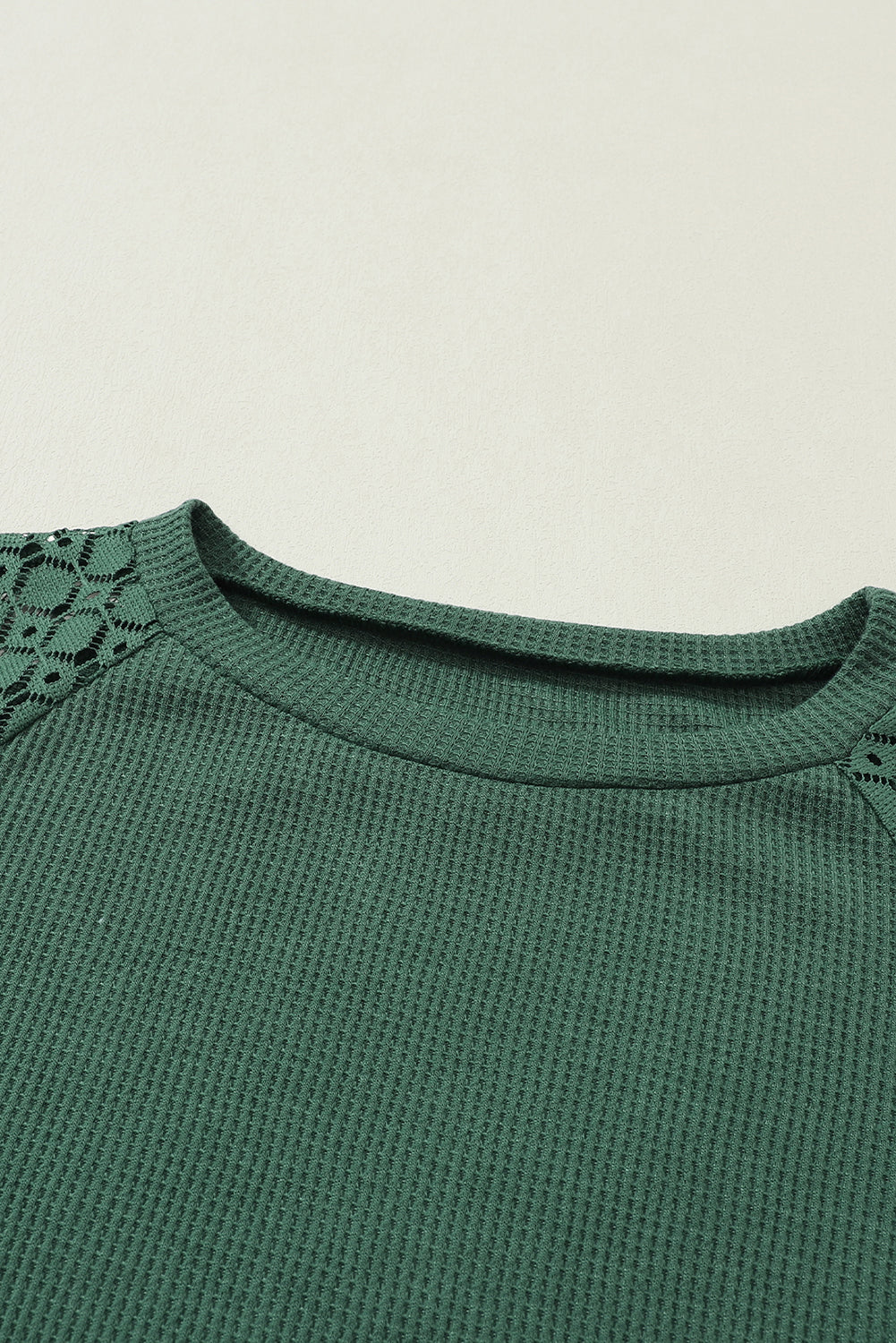 Women's Plus Size Contrast Lace Sleeve Waffle Knit Top