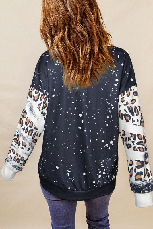 Black Faith Cross Leopard Insert Bleached Sweatshirt