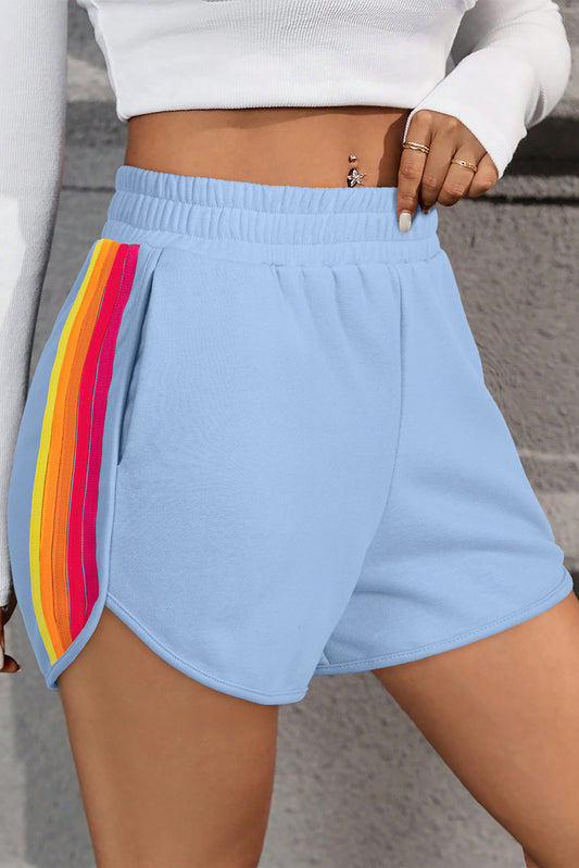 Beau Color Block Stripes Elastic High Waist Active Shorts