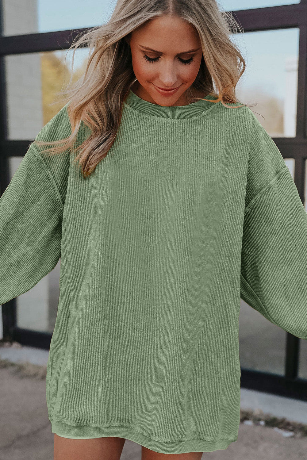 Grass Green Distressed Clover Print St Patricks Corded Sweatshirt