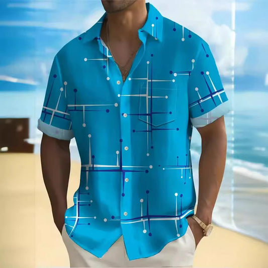 Men's Clothing Print Lapel Short Sleeve Shirt