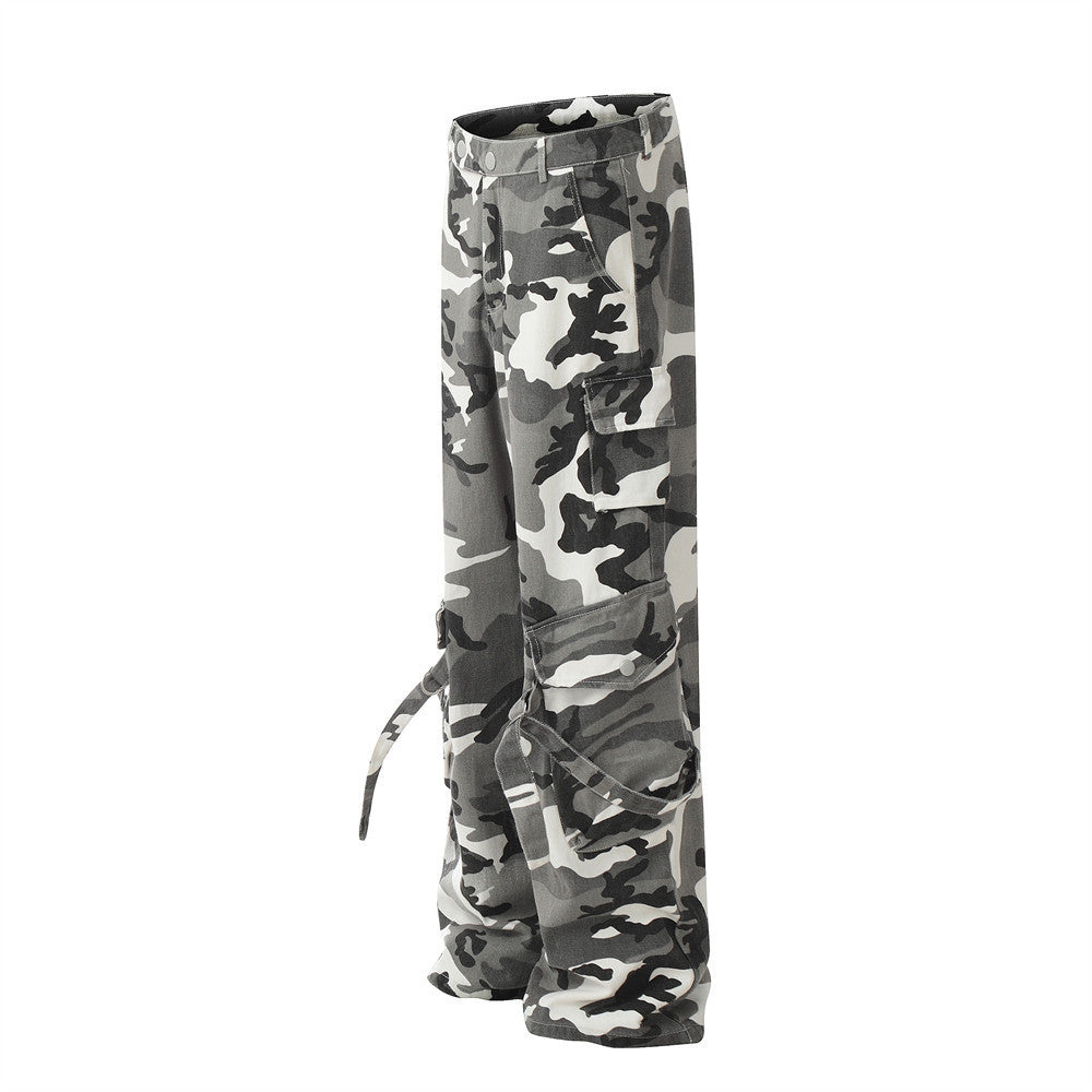 Camouflage Contrast Color Baggy Straight Men's Pants