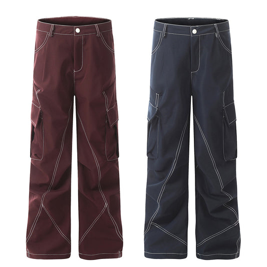 Men's Pleated Paratroopers Wide Leg Multi-pocket Straight-leg Pants