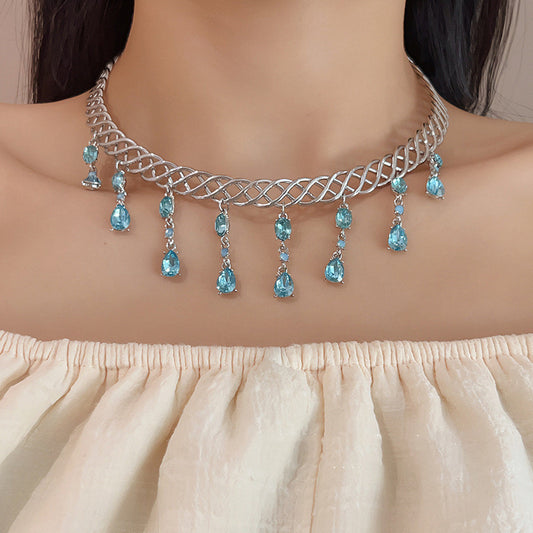 Blue Water Drop Zircon Necklace