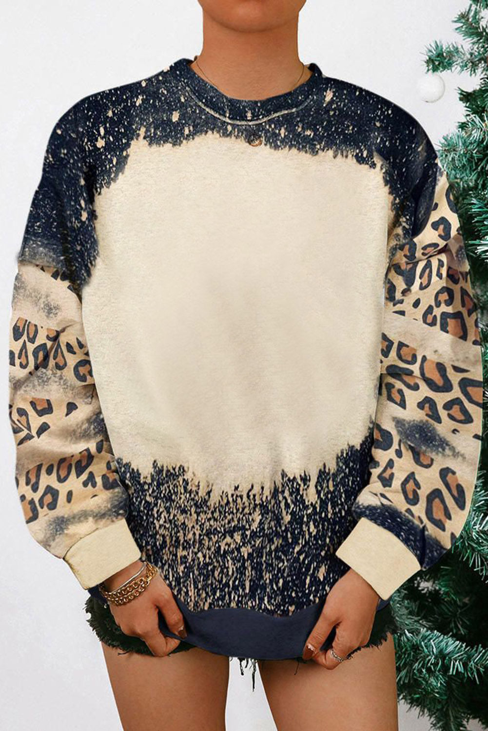 Black Faith Cross Leopard Insert Bleached Sweatshirt