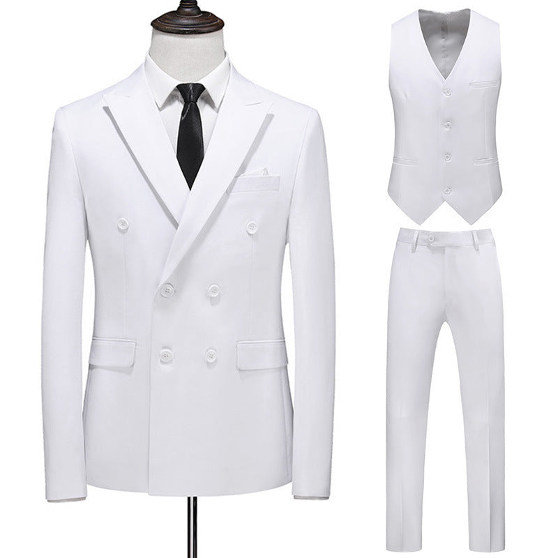 Men's Oversized Double Breasted Solid Color Suit Three Piece Set