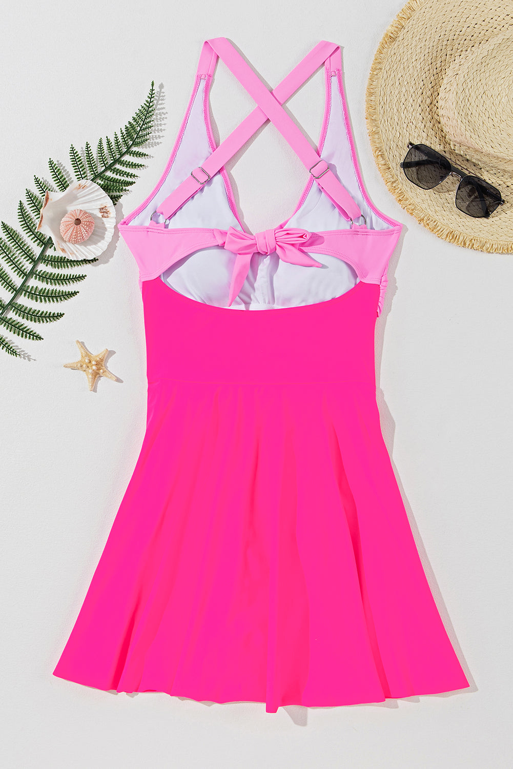 Navy Blue Crisscross Straps Tie Back Flared One Piece Swimsuit