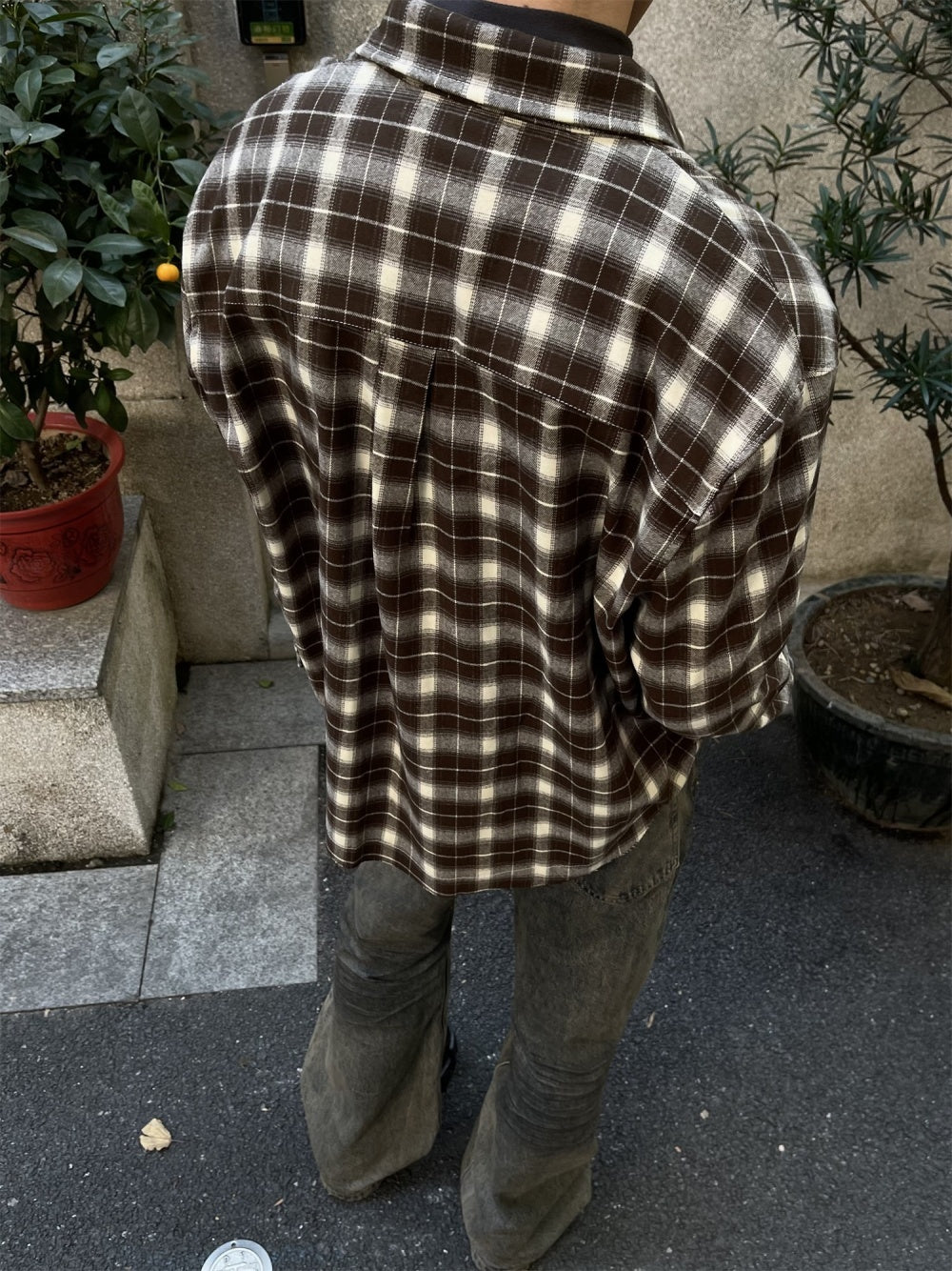 Lapel Retro Plaid Shirt